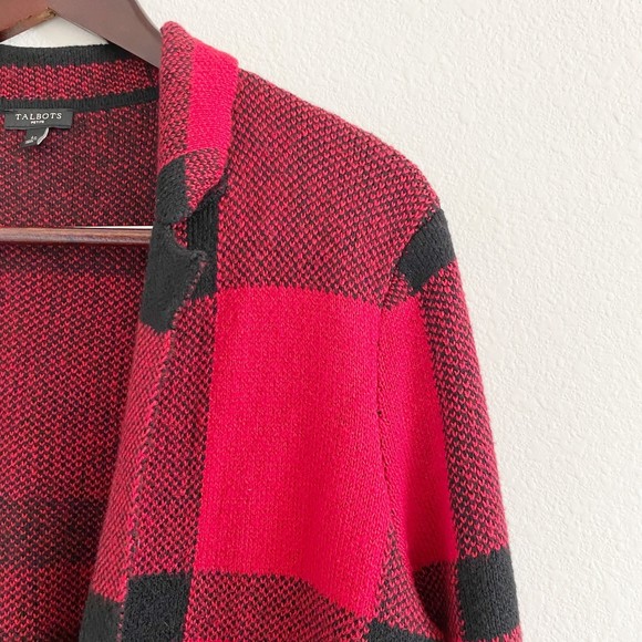 SOLD - Talbots Plaid Cotton Blend Notch Collar Sweater Jacket - Picture 3 of 7